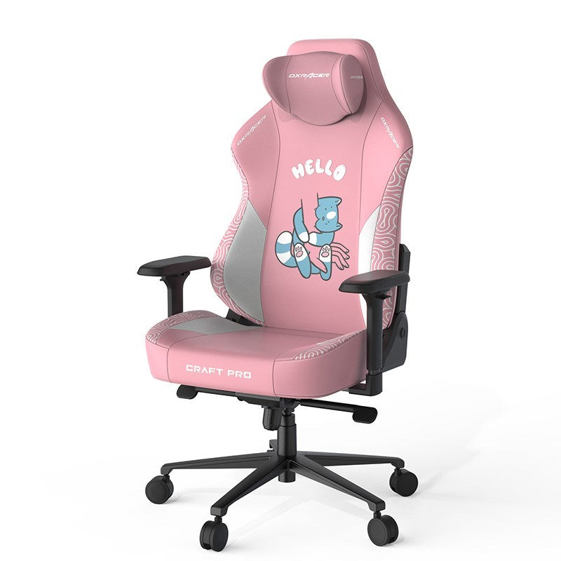 DXRacer Craft Pro Hallo Cat Gaming Chair - Pink with GAMEON 3in1 L-Shaped Slayer II XL Series Gaming Desk - Black