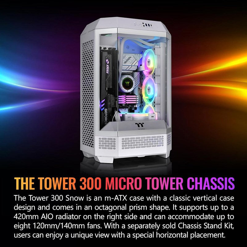 Thermaltake The Tower 300 M-ATX Micro Tower Gaming PC Case - Snow (2 PWM Fans Included)