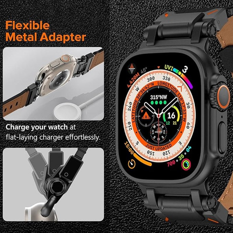 KADES Genuine Leather Band Strap with Titanium Connectors for Apple Watch 49mm, 45mm, 44mm & 42mm