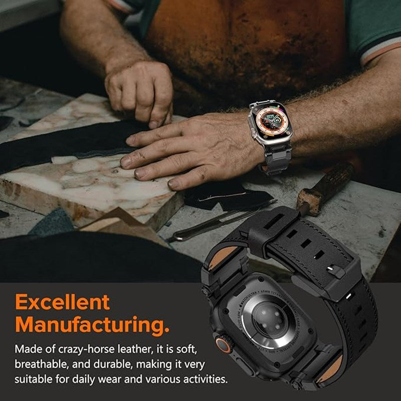 KADES Genuine Leather Band Strap with Titanium Connectors for Apple Watch 49mm, 45mm, 44mm & 42mm