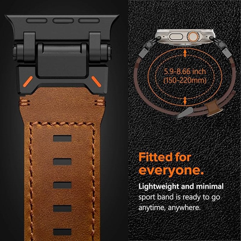 KADES Genuine Leather Band Strap with Titanium Connectors for Apple Watch 49mm, 45mm, 44mm & 42mm