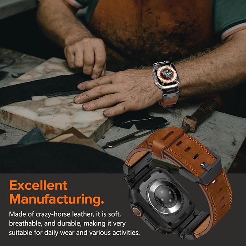 KADES Genuine Leather Band Strap with Titanium Connectors for Apple Watch 49mm, 45mm, 44mm & 42mm