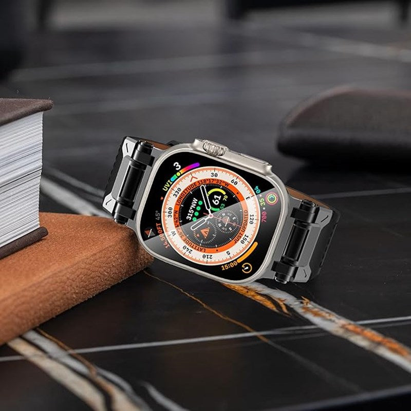 KADES Genuine Leather Band Strap with Titanium Connectors for Apple Watch 49mm, 45mm, 44mm & 42mm