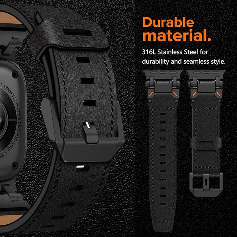 KADES Genuine Leather Band Strap with Titanium Connectors for Apple Watch 49mm, 45mm, 44mm & 42mm