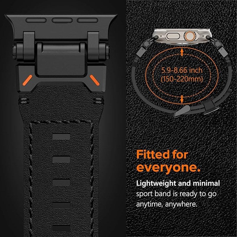 KADES Genuine Leather Band Strap with Titanium Connectors for Apple Watch 49mm, 45mm, 44mm & 42mm