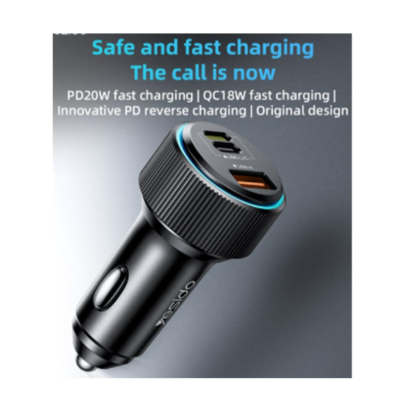 Yesido 38 W, 2 PD, 1 USB Car Charger with Cable