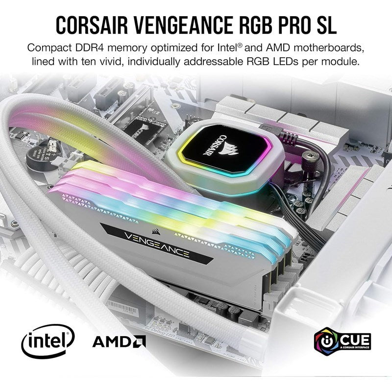 Corsair VENGEANCE RGB PRO SL 16GB (2x8GB) DDR4 DRAM 3600MHz C18 RAM Memory Kit - White