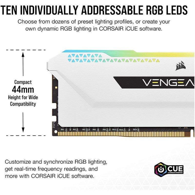 Corsair VENGEANCE RGB PRO SL 16GB (2x8GB) DDR4 DRAM 3600MHz C18 RAM Memory Kit - White