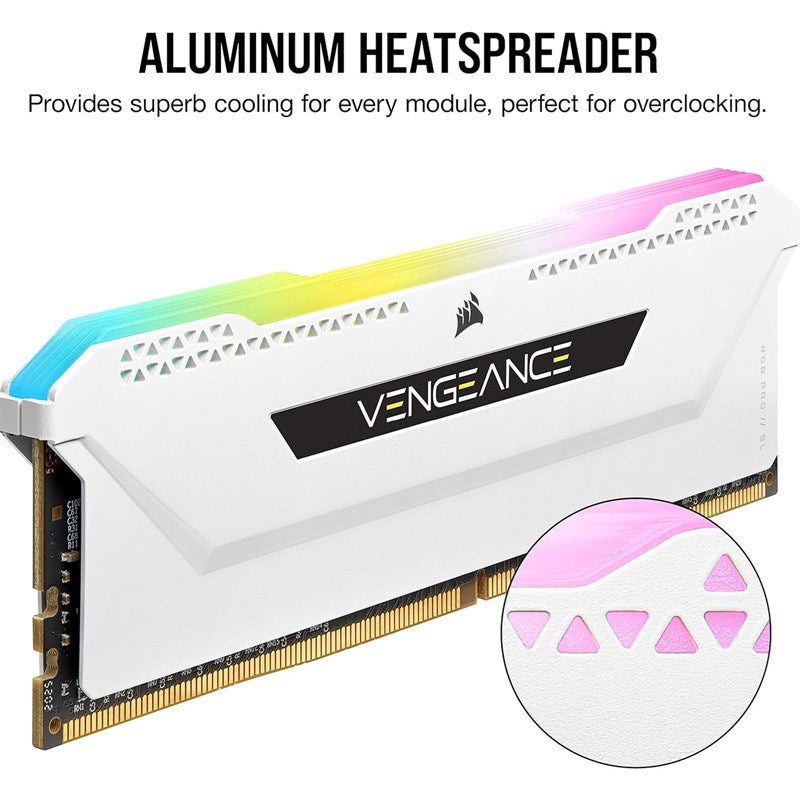 Corsair VENGEANCE RGB PRO SL 16GB (2x8GB) DDR4 DRAM 3600MHz C18 RAM Memory Kit - White