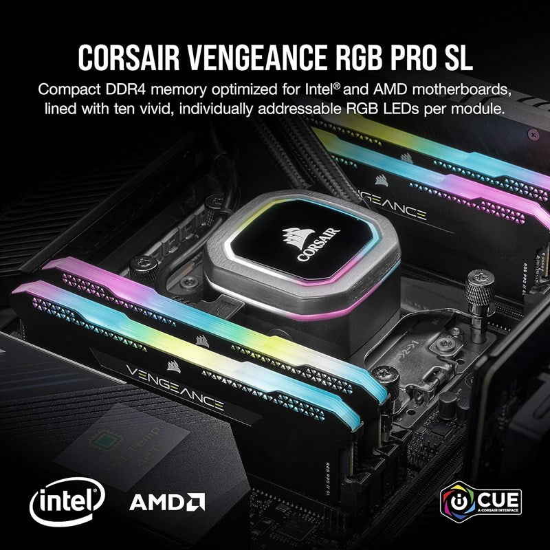 Corsair VENGEANCE RGB PRO SL 32GB (2x16GB) DDR4 DRAM 3600MHz C18 RAM Memory Kit - Black