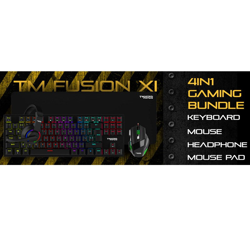 Twisted Minds 4in1 Gaming Bundle, Wired Keyboard DPI Adjustable Mouse, Rainbow Static Headset, Mouse Pad