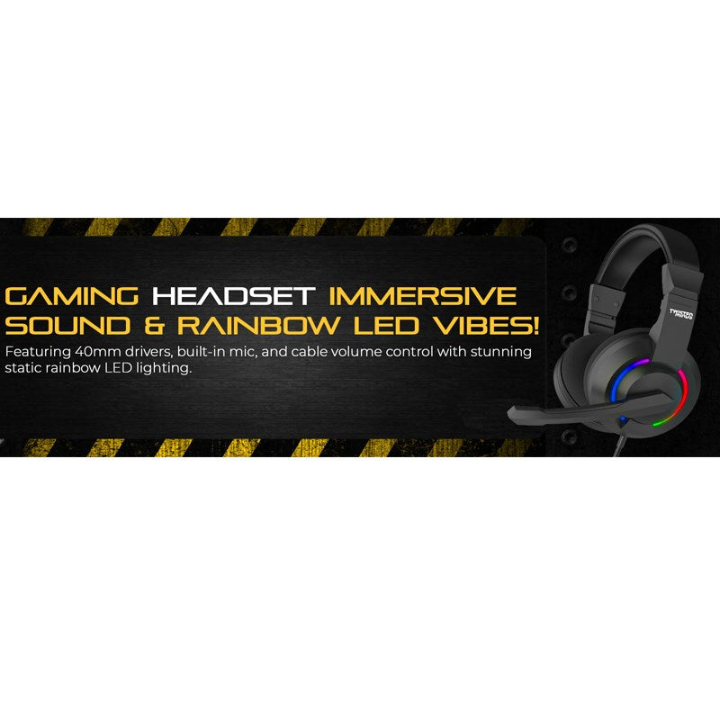 Twisted Minds 4in1 Gaming Bundle, Wired Keyboard DPI Adjustable Mouse, Rainbow Static Headset, Mouse Pad