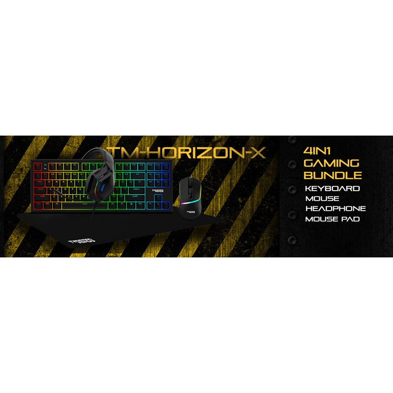 Twisted Minds 4in1 Gaming Bundle, Wired Keyboard, Rainbow Static Headset LED, Multi-Media Keys Keyboard and Mouse Pad