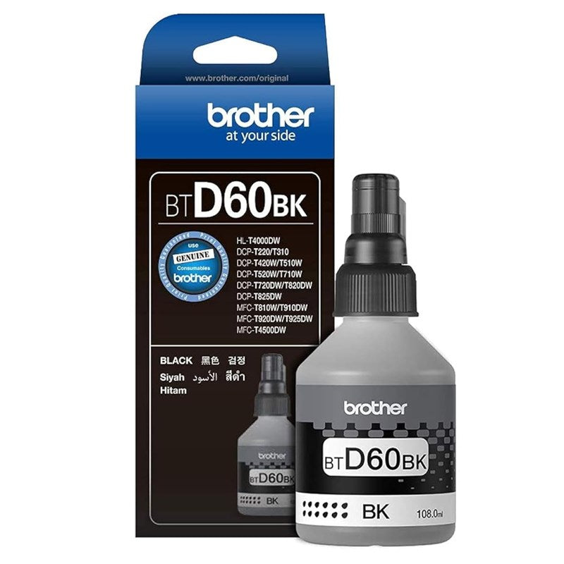 Brother Genuine BTD60BK Ultra High Yield Black Ink Bottle For Ink Tank Printers - 108 ml - Black