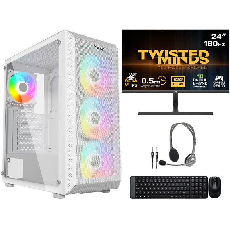 i5 PC, i5-11400, GTX 1050 Ti 4GB, Windows 11 Pro PC for Students with Twisted Minds Gaming Monitor and Logitech Bundle