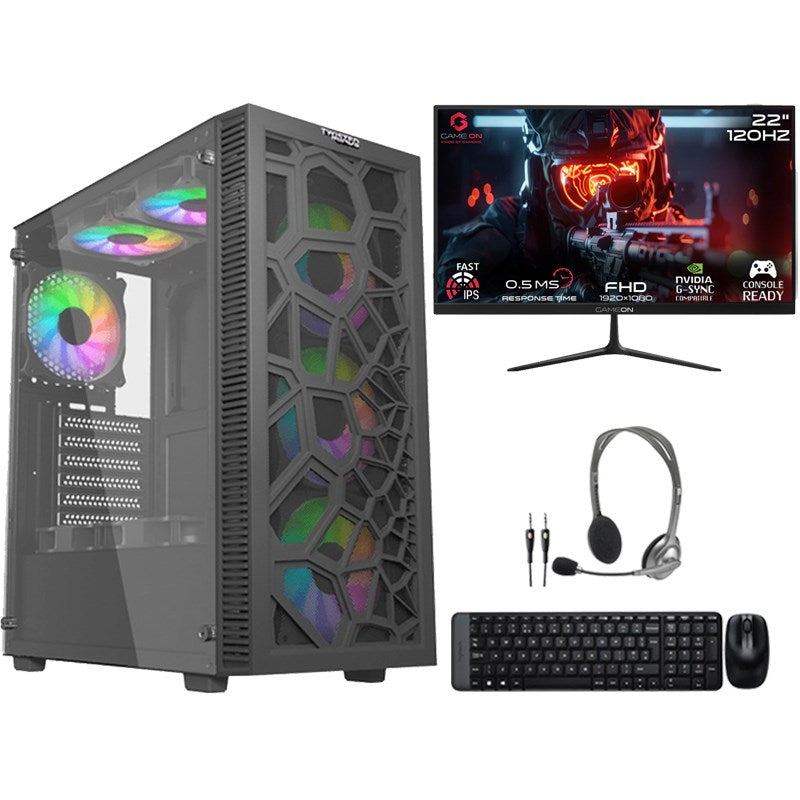 i5 PC, i5-11400, GT 710 2GB, Windows 11 Pro PC for Students with GAMEON Gaming Monitor and Logitech Bundle