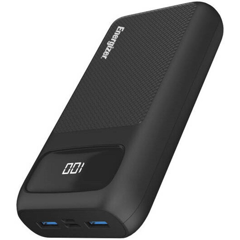 Energizer Ultimate 20000 mAh Power Bank, 22.5W, Triple Output, with Power Delivery 20W USB-C Output and Fast Charge, Dual Input, LCD Indicator, Black