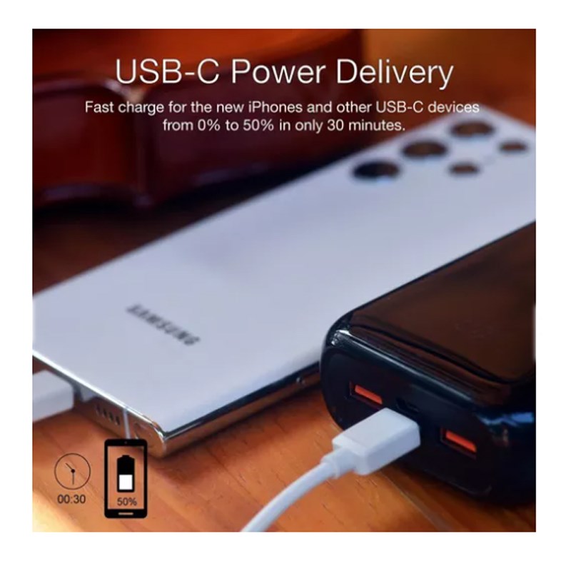 Energizer Ultimate 20000 mAh Power Bank, 22.5W, Triple Output, with Power Delivery USB-C Output and Fast Charge, Dual Input, LCD Indicator, Black
