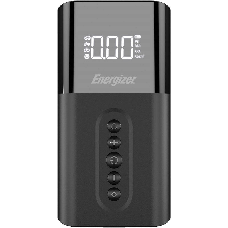 Energizer Ultimate Portable Air Compressor, 4 Operational Modes, LCD Display, 6000 mAh, Power Bank Capability, 150 PSI Max, Black
