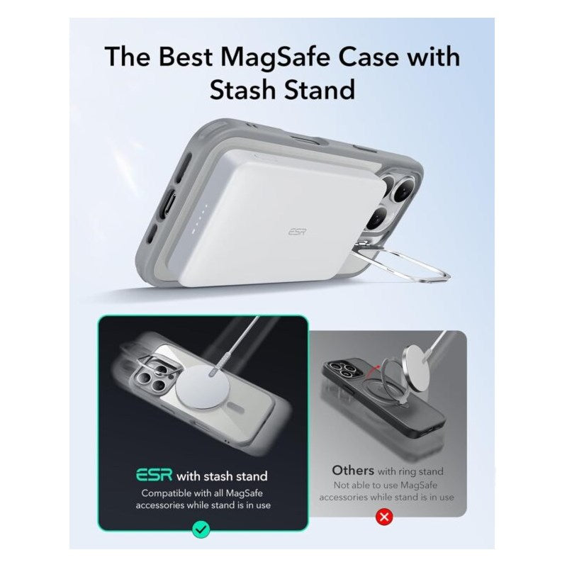 ESR iPhone 16 Pro Hybrid HaloLock with Stash Stand Case, Clear Grey