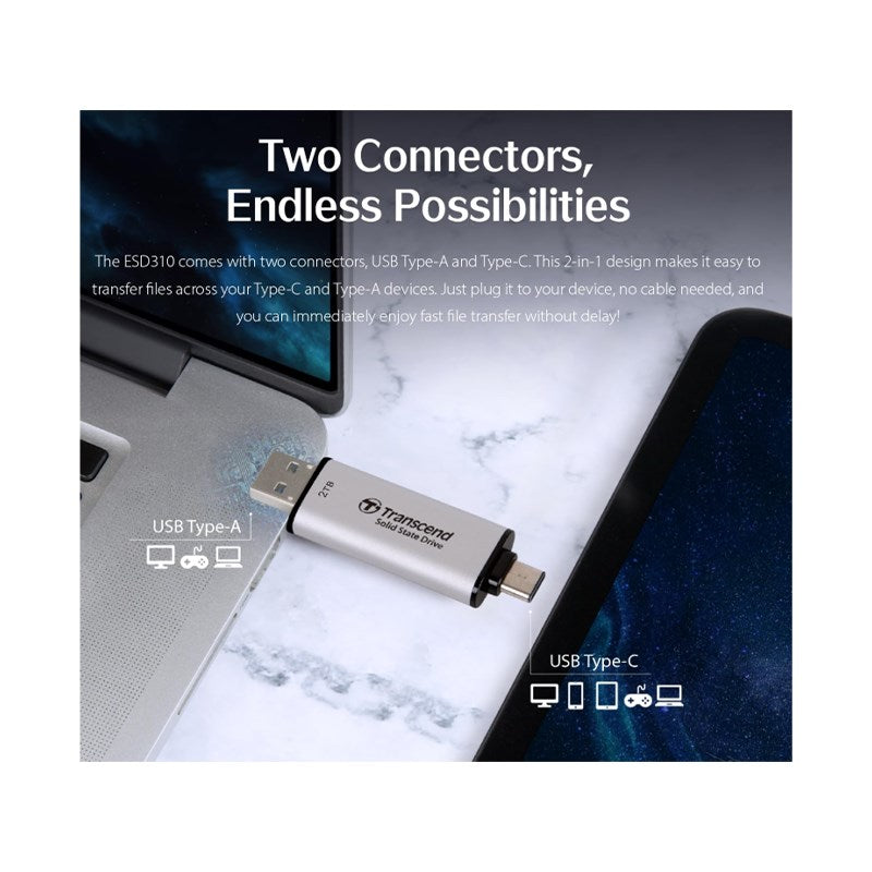 Transcend 1 TB ESD310 Smallest Portable SSD ,Type C - Silver