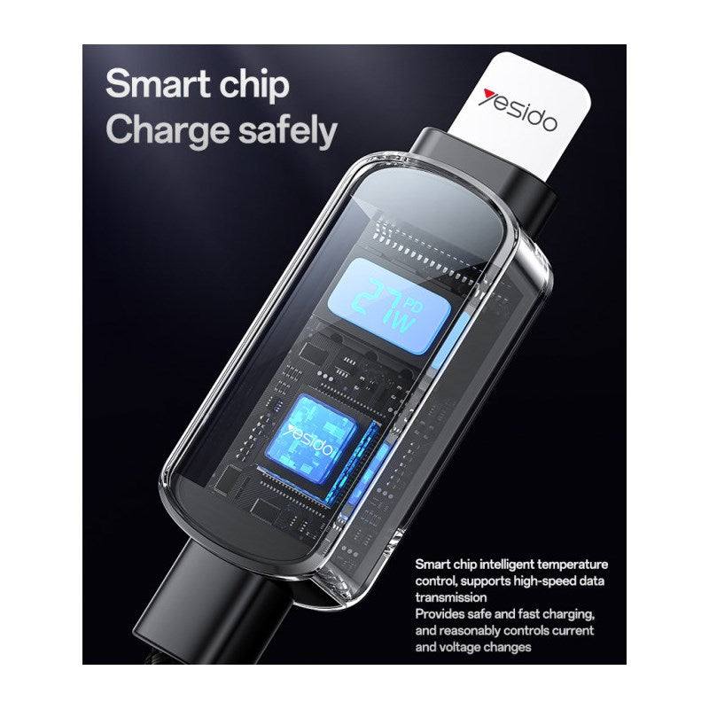 Yesido CA180, 27W, Type C to Lightning Cable with Digital Display - 1.2 M