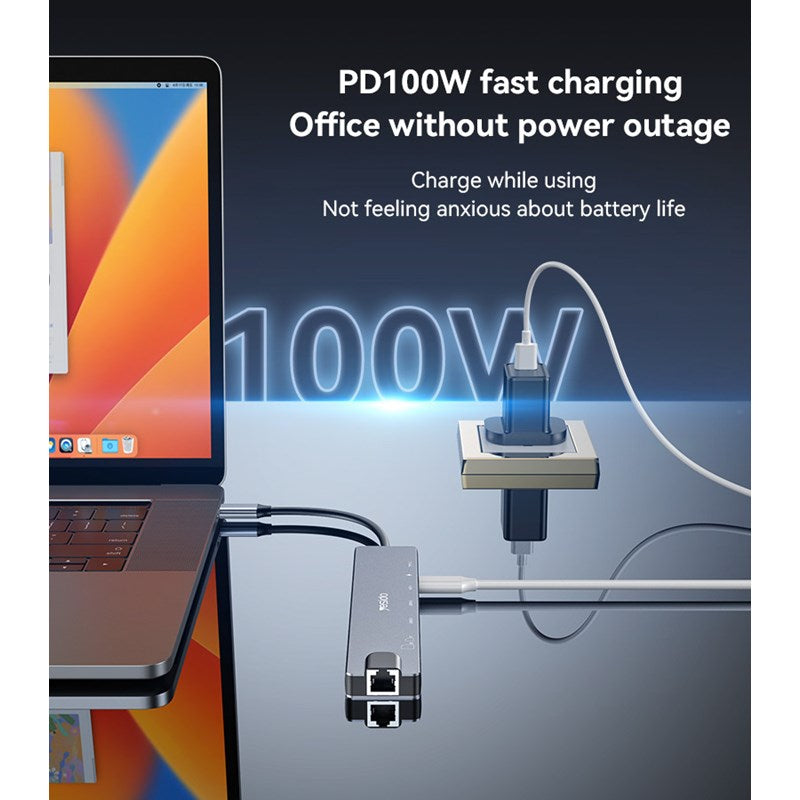 Yesido HB27, Aluminum Alloy PD100W Fast Charging 8 in 1 Multifunctional Hub