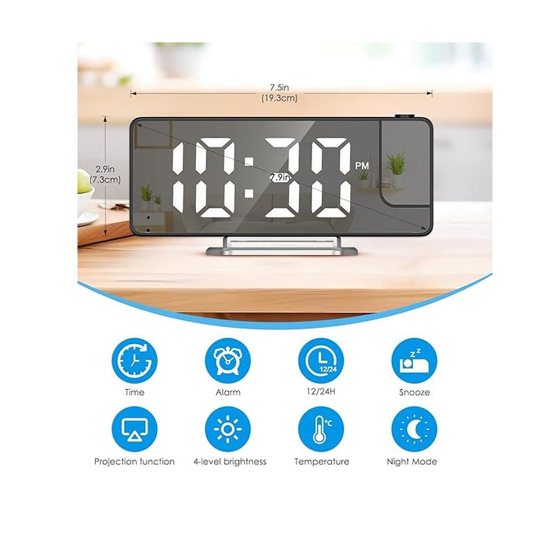 Projection Alarm Clock for Bedroom, Bedside Adjustable Brightness/Large Screen/Temperature
