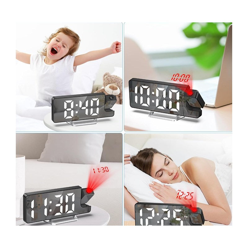 Projection Alarm Clock for Bedroom, Bedside Adjustable Brightness/Large Screen/Temperature