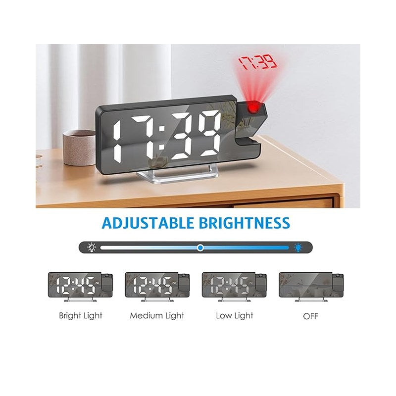 Projection Alarm Clock for Bedroom, Bedside Adjustable Brightness/Large Screen/Temperature