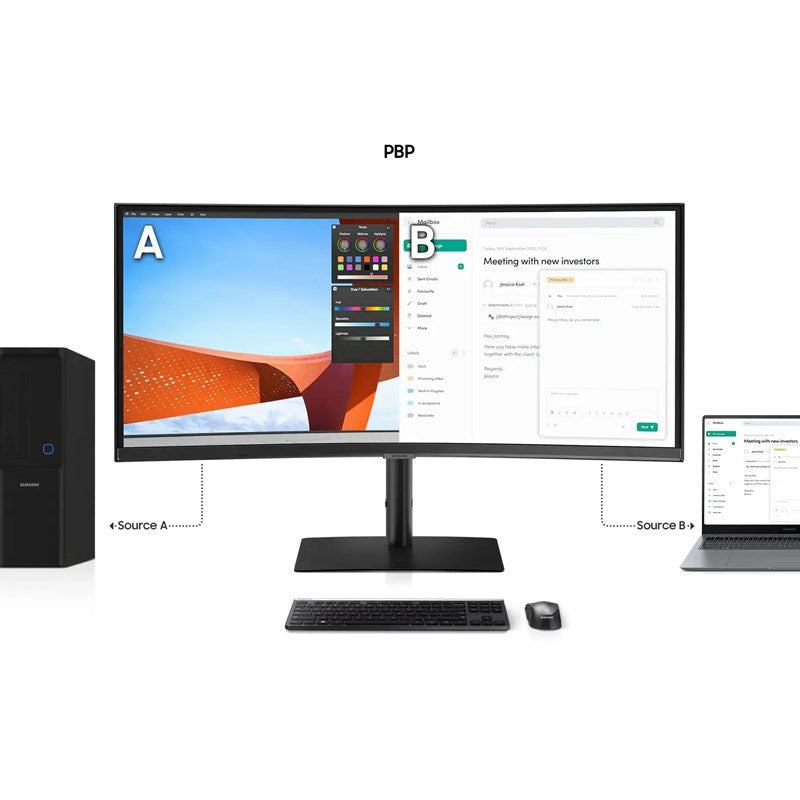 سامسونج شاشة فيوفينيتي S6, بدقة الترا دبليو كيو اتش دي (3440 × 1440)، شاشة ذكية منحنية بمنفذ تايب سي، بمعدل تحديث 100 هرتز