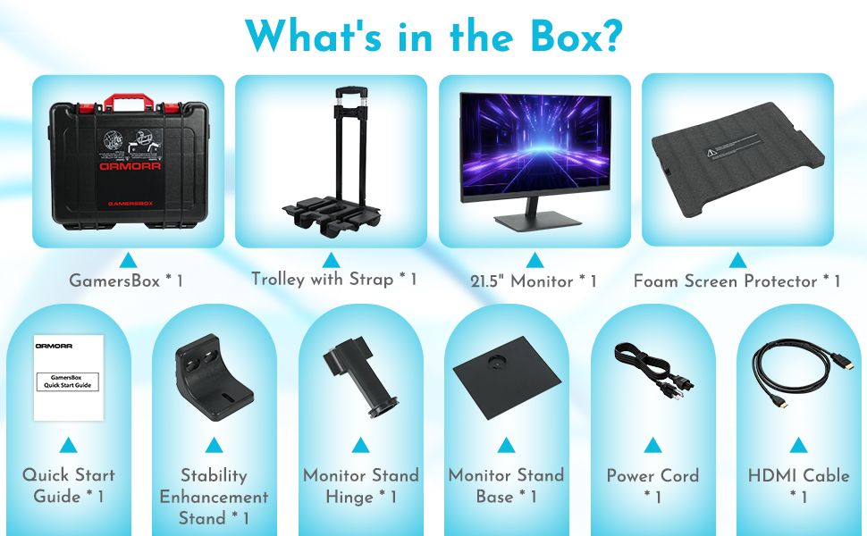 Armorr GAMERSBOX Portable Gaming Monitor, 21.5” FHD, IPS Resolution, 1920 x 1080 Freesync, 48 Hz~75 Hz for PS5, PS4, Xbox