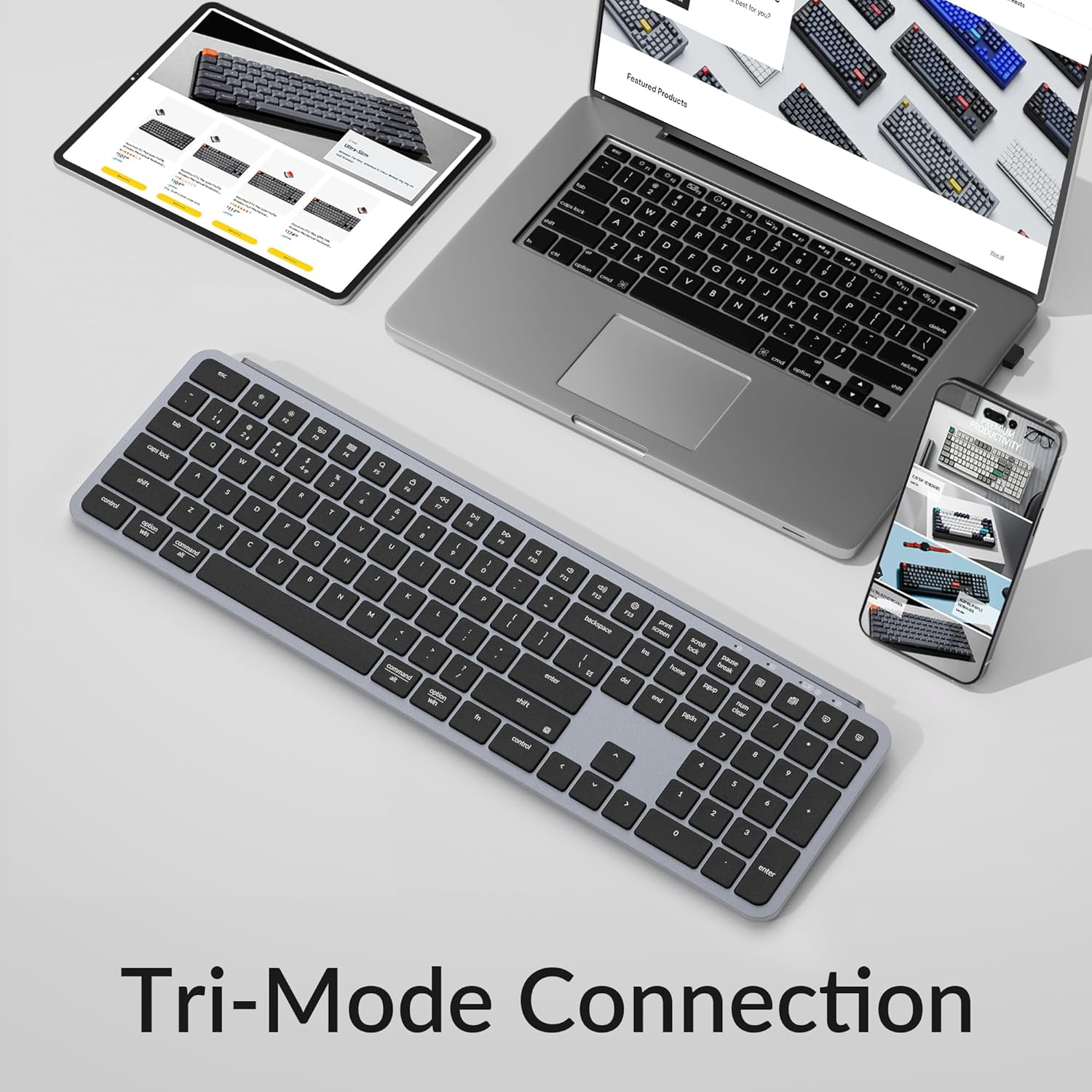 Keychron B6 Pro Full-Size Ultra-Slim Wireless ZMK Custom Keyboard for Windows & Mac, English/Arabic - Space Grey