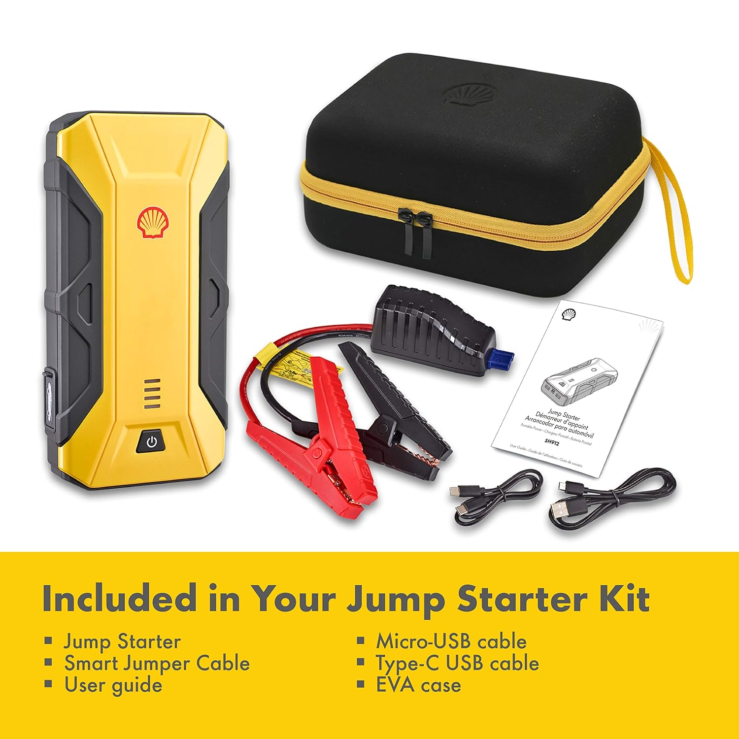 Shell Portable SH912 Jump Starter with USB Fast Charger, LED and SOS Light 800 Amp