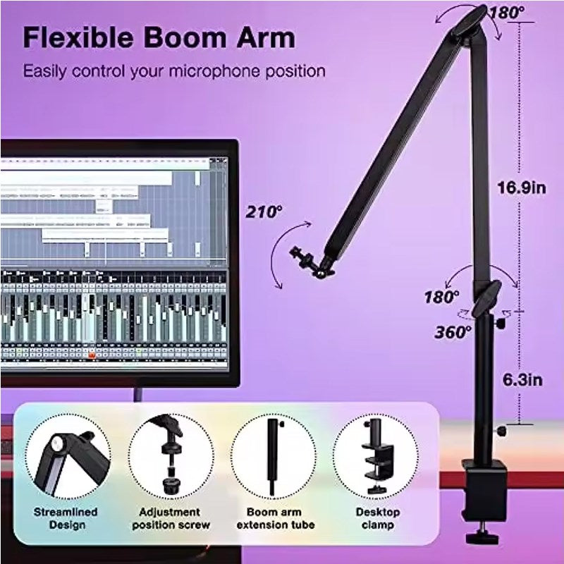 Access Adjustable Heavy Suspension Boom RGB Microphone Stand - Black