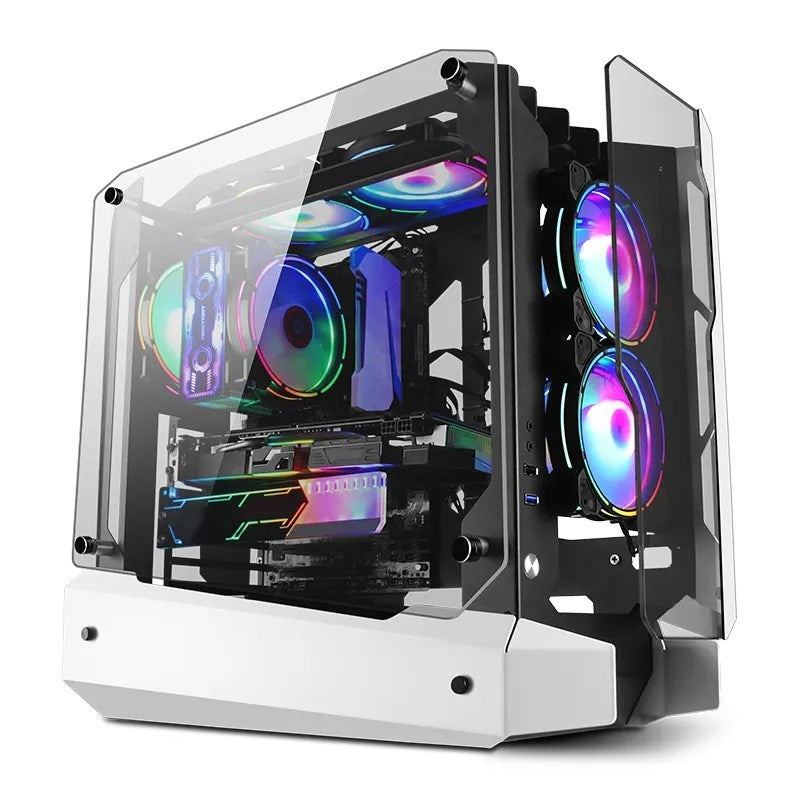 Access LovingCool ARC LC-380 Open Frame ATX Mid Tower Gaming PC Case - Black/White (4 ARGB Fans Included)