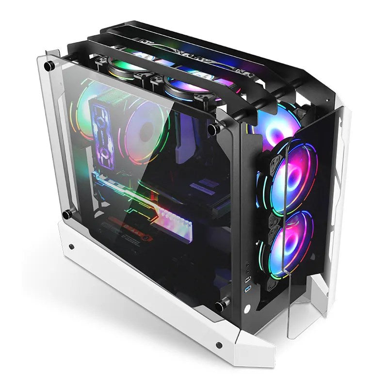 Access LovingCool ARC LC-380 Open Frame ATX Mid Tower Gaming PC Case - Black/White (4 ARGB Fans Included)