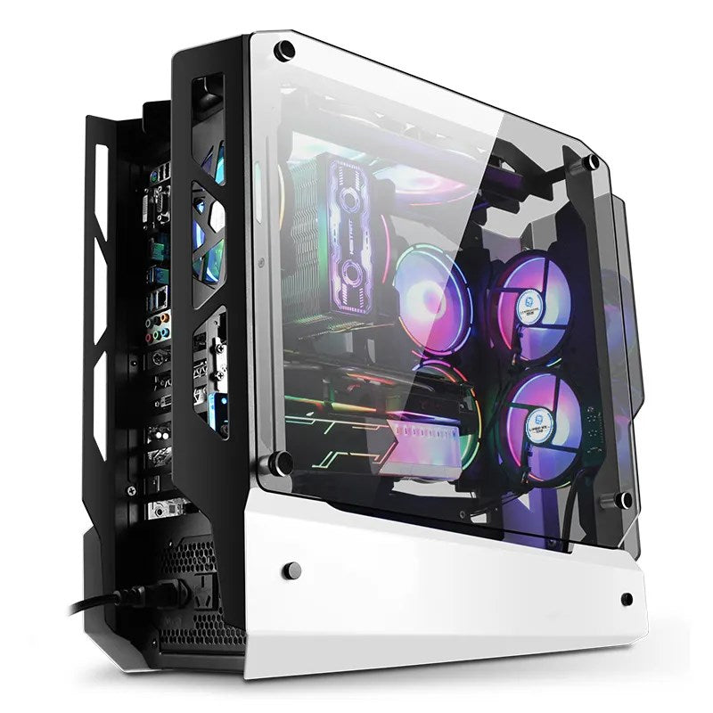 Access LovingCool ARC LC-380 Open Frame ATX Mid Tower Gaming PC Case - Black/White (4 ARGB Fans Included)