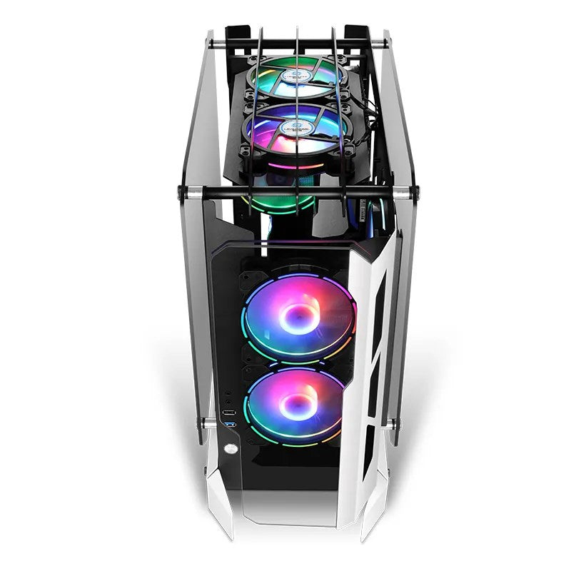 Access LovingCool ARC LC-380 Open Frame ATX Mid Tower Gaming PC Case - Black/White (4 ARGB Fans Included)