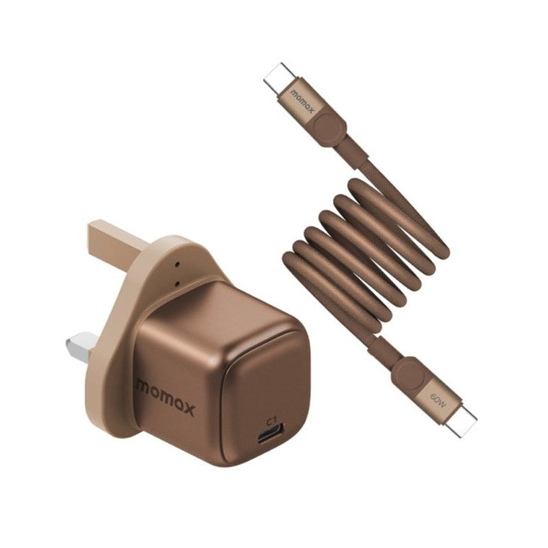 Momax Momax Bundle Set (30 Watts Charger 1-Port Type C + Mag Link Type C to Type C Cable 1 M, 60 Watts + Q.Mag Power Bank 5000mAh Wireless Mag Safe Charge), Dessert