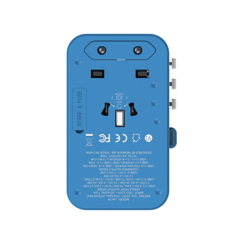 Momax 1-World+ 70W GaN 3-Port w/Built-in USB-C Cable + AC Travel Adapter