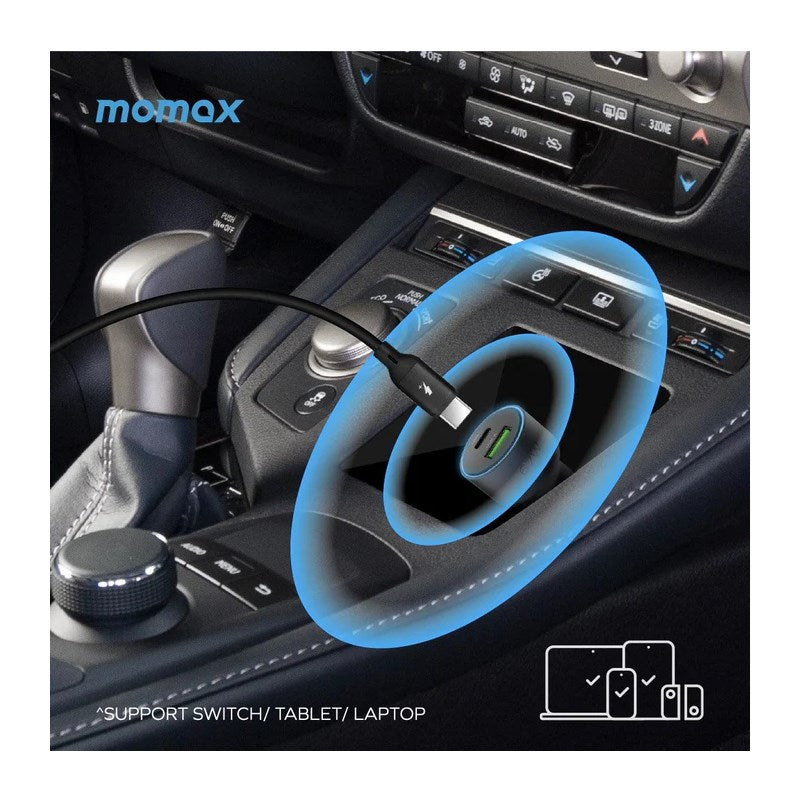 Momax MoVe 67 Watts Dual-Port Car Charger, Space Grey