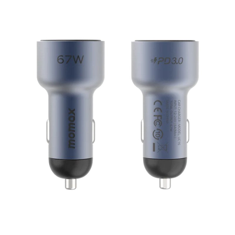 Momax MoVe 67 Watts Dual-Port Car Charger, Space Grey