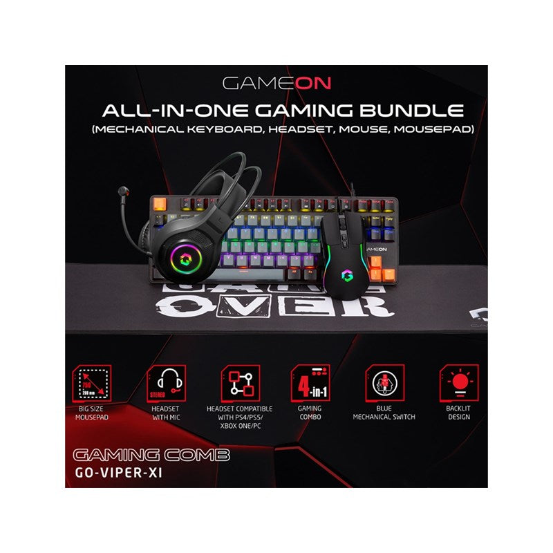 GAMEON VIPER XI All-In-One Gaming Bundle (Mechanical Keyboard, Headset, Mouse & Mousepad) - Open Box