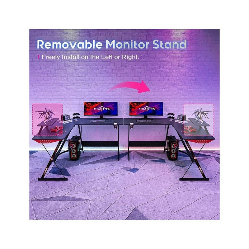 GAMEON L-Shaped Slayer I Series Gaming Desk (Size: 129x129x74cm & Table top 80x46cm) With Headset Hook, Cup Holder & Accessories Stand - Black - Open Box