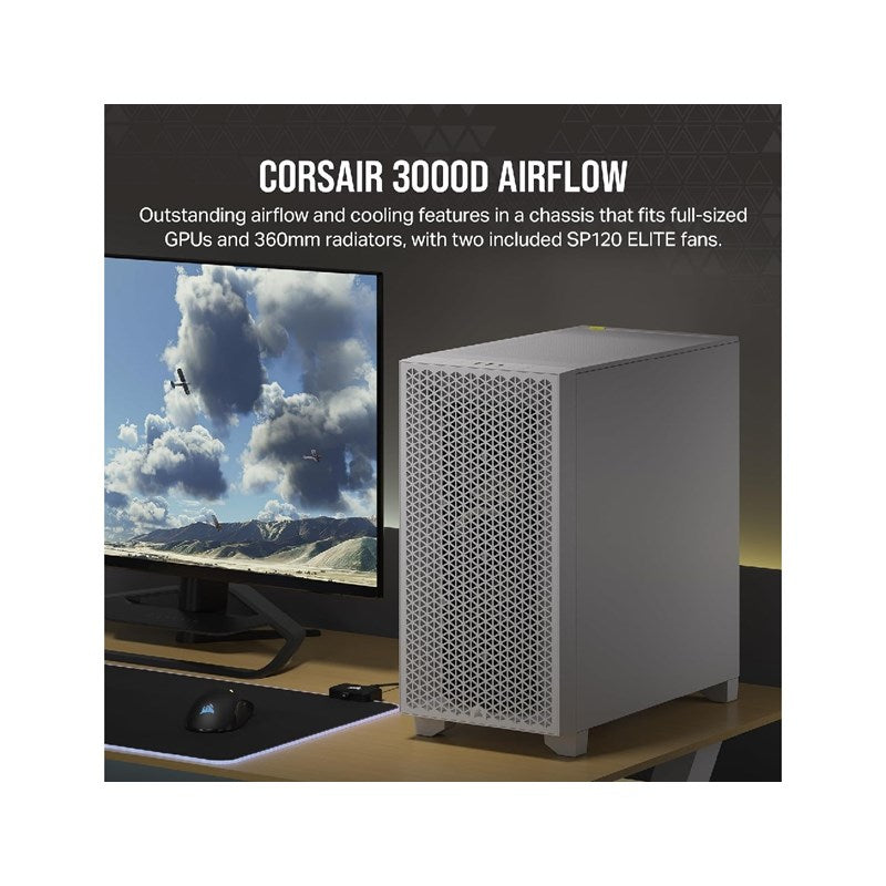 Corsair 3000D Airflow Mid Tower Case, White, RGB, Tempered Glass , CC-9011256-WW - Open Box