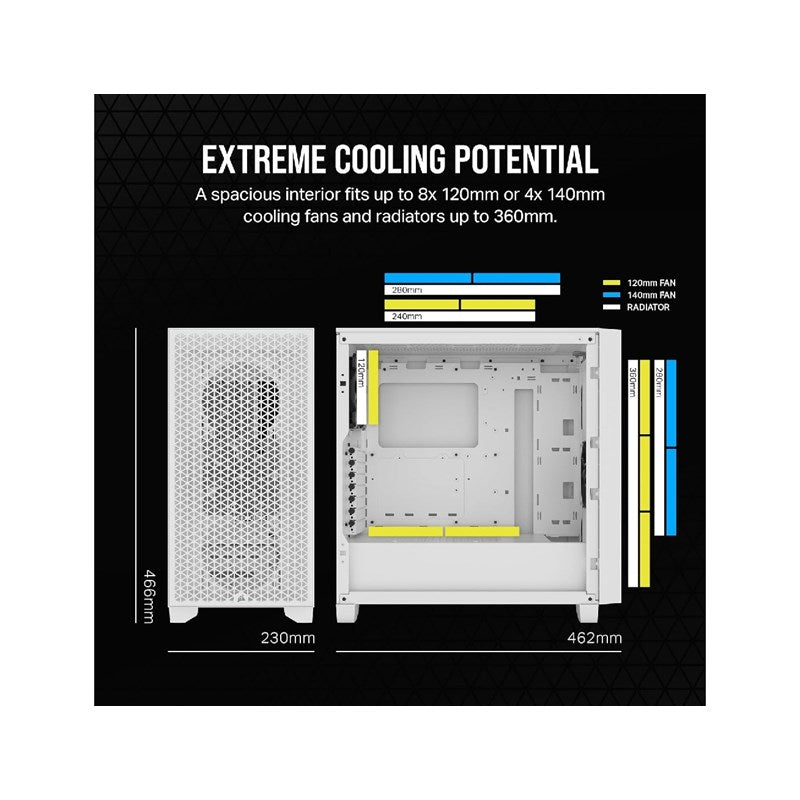Corsair 3000D Airflow Mid Tower Case, White, RGB, Tempered Glass , CC-9011256-WW - Open Box
