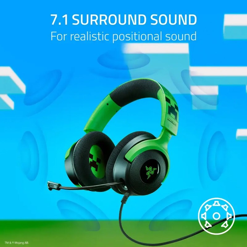 Razer Kraken V4 X Wired USB-C Gaming Headset for PC, PS5, Switch, Mobile - Minecraft Edition