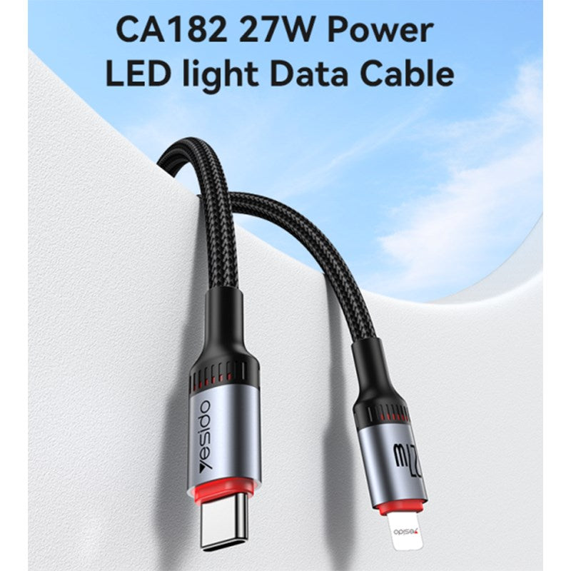 Yesido CA182 1.2 M 27 W Fast Charging Type-C To IP 48-Strand Braided Cable Power LED Light Data Cable