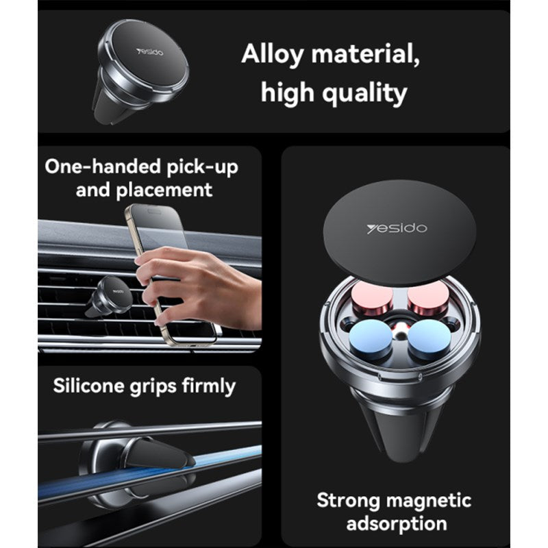 Yesido C214 360 Rotation Zinc Alloy Non-slip Silicone Tail Clip Mini Air Vent Magnetic Phone Holder